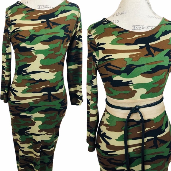 Army Green Fitted Knee Dress - Picture 6 of 7
